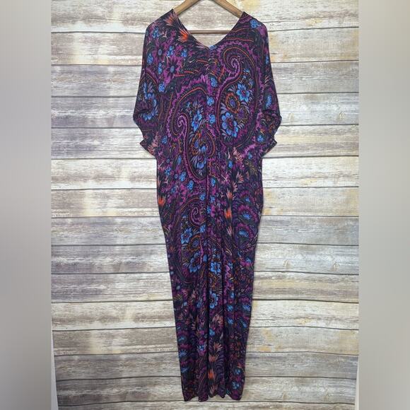 Peruvian Connection Paisley Thebes Dress Caftan Purple Womens Size M/L - Picture 3 of 6